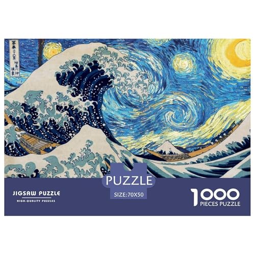 Starry Night-The Great Wave Off Kanagawa Hölzerne Puzzles Wasserfest 1000 Teile DIY- Puzzle Für Erwachsene Herausfordernd Und Knifflig Lernspiele​ von YTPONBCSTUG