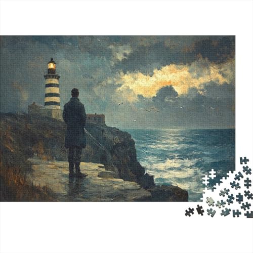 Striped Lighthouse 1000 Teile Puzzle Nachhaltiges Puzzle Für Erwachsene | Hochwertige Umweltfreundliche Materialien |Geschenk Für Erwachsene|Normandy Coastal Village 1000pcs (75x50cm) von YTPONBCSTUG