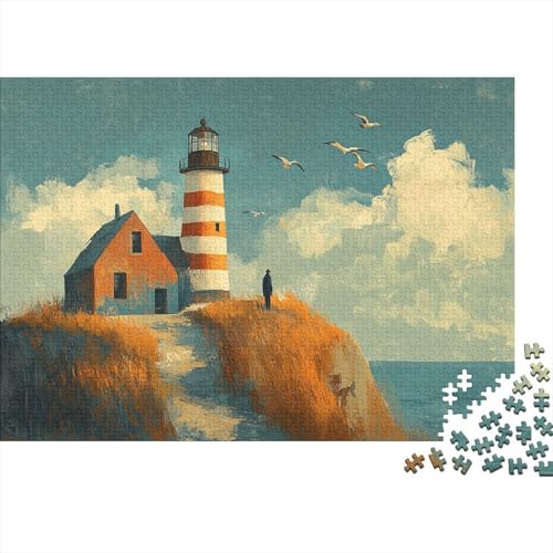 Striped Lighthouse Puzzle 1000 Teile Erwachsene Normandy Coastal Village Puzzles Für Erwachsene Lernspiel Herausforderungsspielzeug 1000-teilige Puzzles Für Erwachsene 1000pcs (75x50cm) von YTPONBCSTUG