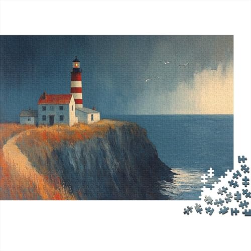 Striped Lighthouse Puzzles 1000 Stück Normandy Coastal Village Puzzles Für Erwachsene Lernen Lernspielzeug Weihnachten Geburtstag Geschenke 1000pcs (75x50cm) von YTPONBCSTUG