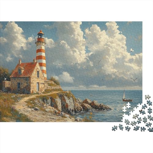 Striped Lighthouse Puzzles Für Erwachsene Normandy Coastal Village Style 1000 Stück Puzzles Für Erwachsene Herausforderndes Spiel 1000pcs (75x50cm) von YTPONBCSTUG