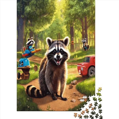 Waschbär Puzzle 500 Teile,Geschicklichkeitsspiel Für Die Ganze Familie,Tier Wildtiere Puzzles 500 Teile,Farbenfrohes Holz Puzzle Für Erwachsene 500pcs (52x38cm) von YTPONBCSTUG