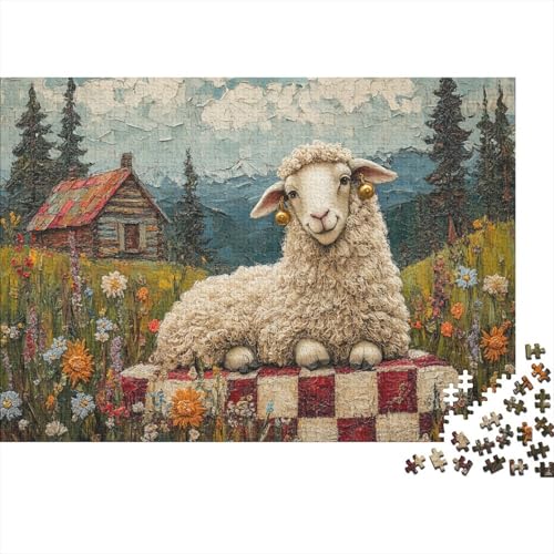 Wooly Sheep 1000 Stück Jigsaw Puzzle Lernpuzzle Familienspiel Geschenk Für Erwachsene -Grandma Moses Folk Art Style 1000pcs (75x50cm) von YTPONBCSTUG