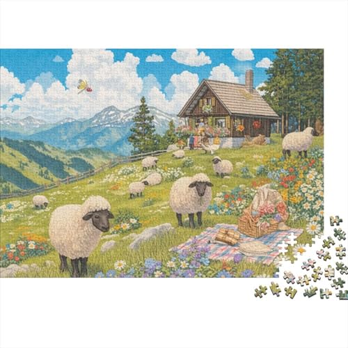 Wooly Sheep 1000 Stück Jigsaw Puzzle Lernpuzzle Familienspiel Geschenk Für Erwachsene -Grandma Moses Folk Art Style 1000pcs (75x50cm) von YTPONBCSTUG