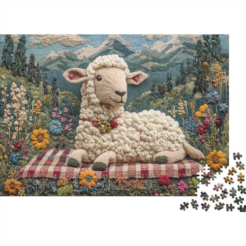 Wooly Sheep 1000 Stück Puzzles Für Erwachsene Stress Abbauen Familien-Puzzlespiel 1000-teiliges Puzzle Grandma Moses Folk Art Style Lernspiel Spielzeug Geschenk 1000pcs (75x50cm) von YTPONBCSTUG