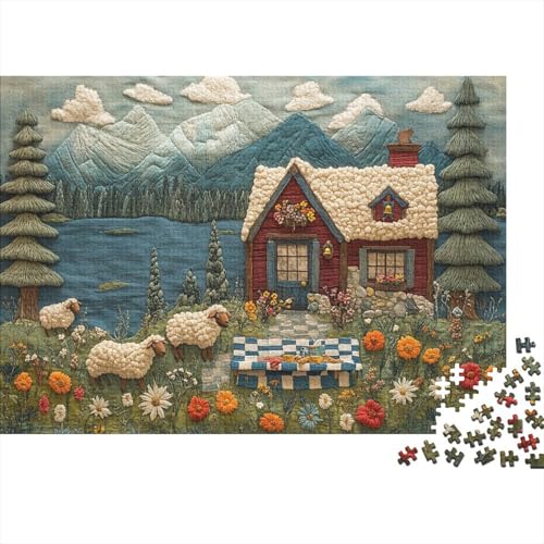 Wooly Sheep Puzzle 1000 Teile Erwachsene Grandma Moses Folk Art Style Puzzles Für Erwachsene Lernspiel Herausforderungsspielzeug 1000-teilige Puzzles Für Erwachsene 1000pcs (75x50cm) von YTPONBCSTUG