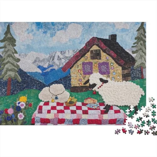 Wooly Sheep Puzzles Für Erwachsene Grandma Moses Folk Art Style Style 1000 Stück Puzzles Für Erwachsene Herausforderndes Spiel 1000pcs (75x50cm) von YTPONBCSTUG