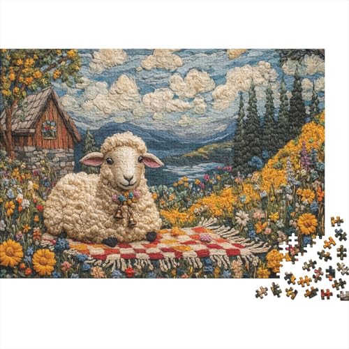 Wooly Sheep Puzzles Für Erwachsene Grandma Moses Folk Art Style Style 1000 Stück Puzzles Für Erwachsene Herausforderndes Spiel 1000pcs (75x50cm) von YTPONBCSTUG