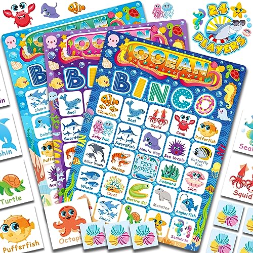 YTSQLER Ozean-Bingo-Spiel, 24 Spieler, Ozean-Tiere, Bingo-Spiel für Kinder, Bingo, unter dem Meer, Party-Bingo-Spiele für Familie, Klassenzimmer, Aktivität, Ozean-Partyzubehör YTSQLER Ozean-Bingo-Spiel, 24 Spieler, Ozean-Tiere, Bingo-Spiel für Kinder, Bingo, unter dem Meer, Party-Bingo-Spiele für Familie, Klassenzimmer, Aktivität, Ozean-Partyzubehör von YTSQLER