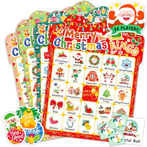 YTSQLER Weihnachts-Bingo-Spiel für Kinder, 24 Spieler, Weihnachts-Bingo-Karten, Urlaubsparty-Spiele für Familie, Schule, Klassenzimmer, Winter-Partyzubehör, Gastgeschenke, Geschenke YTSQLER Weihnachts-Bingo-Spiel für Kinder, 24 Spieler, Weihnachts-Bingo-Karten, Urlaubsparty-Spiele für Familie, Schule, Klassenzimmer, Winter-Partyzubehör, Gastgeschenke, Geschenke von YTSQLER