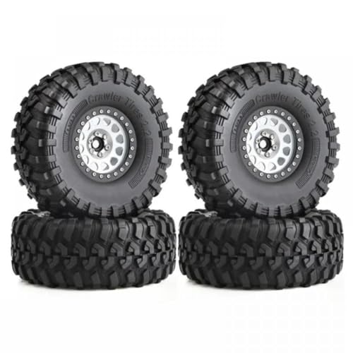 Metall Beadlock Wheel Rand Tire Set 2,2 Zoll 135 mm kompatibel mit 1/10 RC Crawler Cars Wraith RR10 YK4082 YK4083(Silver) von YTrBXZ