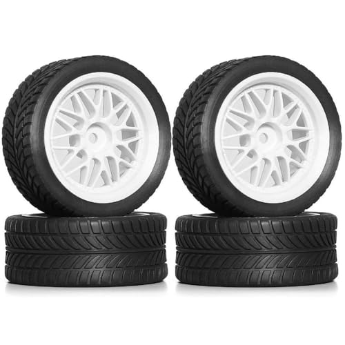 YTrBXZ 1/10 RC Car Rally Racing Wheels Reifen 12mm Sechskant auf Straßenkautschukreifen kompatibel mit I -Modellen wie XV02 XV01 TA06 TT01 TT02 PTG2(White) von YTrBXZ