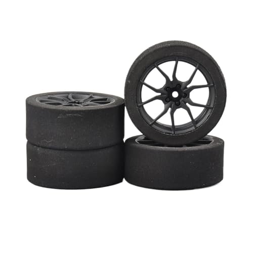YTrBXZ 4-teiliges Set aus Schaumstoffreifen und Felgen mit 3 mm Versatz und 12 mm Sechskant, kompatibel mit RC Rally Racing On Road-Autozubehör im Maßstab 1:10 von YTrBXZ