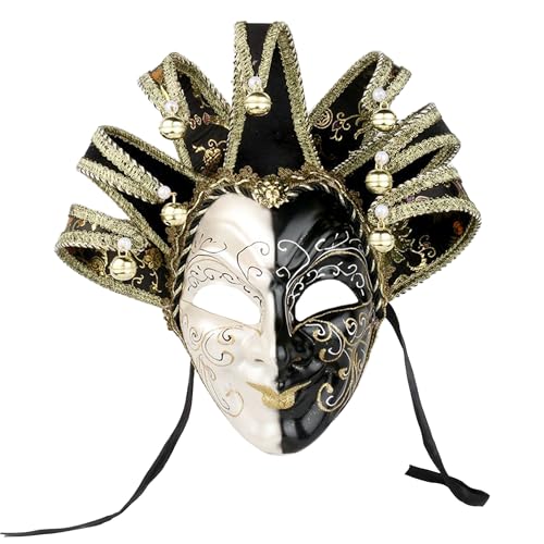 YU FENG 2024 New Orleans Karneval Schwarz-Weiß Glockenmaske, Narren-Kostüm, Paraden, Karneval, Ball (schwarz) von YU FENG