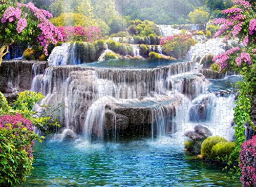 Hölzernes 1500-teiliges Puzzle mit Blick auf den Wasserfall. Herausforderndes Puzzle von YU GONG FANG
