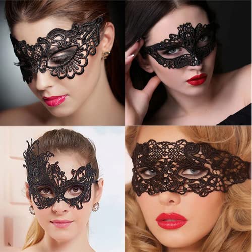 YUANJIASHUN YAO 4 Stück schwarze Spitze Maskenmaske Frauen venezianische Masken Spitze Masken für Halloween Maskerade Karneval Party Kostüm Ball von YUANJIASHUN YAO