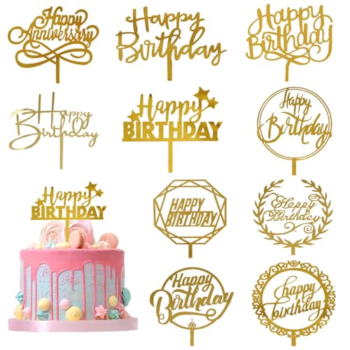 YUBBYSTU 10 Stück Goldenes Happy Birthday Tortendeko, Acryl Tortendeko Geburtstag, Happy Birthday Cake Topper Geburtstagskuchen Dekoration Party Supplies YUBBYSTU 10 Stück Goldenes Happy Birthday Tortendeko, Acryl Tortendeko Geburtstag, Happy Birthday Cake Topper Geburtstagskuchen Dekoration Party Supplies von YUBBYSTU