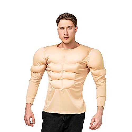 Herren Muskel Shirt Bodybuilder Halloween Kostüm Zubehör Für Gepolsterte Lange Ärmel Gefälschte Muskel Brust Erwachsene Shirt Für Männer Cosplay Party Dress Up Lustiges Kostüm (Gelb, Einheitsgröße) von YUDATPG