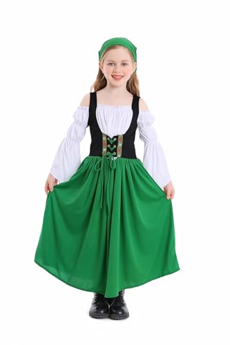 YUDATPG Kinder Oktoberfest Bierkostüme Deutsch Bayerisch Traditionelle Mädchen Oktober Fest Dirndl Langes Kleid für Mädchen Party Kostüme (Grün, L) von YUDATPG