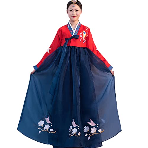 YUDATPG Langärmeliges Hanbok-Damenkleid-Set, koreanisch, traditionell, Palast, Hochzeit, Tanz, Cosplay, Halloween-Kostüm, rot, blau, 38 von YUDATPG