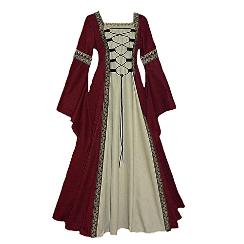 YUDATPG Mittelalterliches Kleid für Damen, Renaissance-Kleid, viktorianisches Ballkleid, Gothic-Trompete, langärmeliges Kleid für Halloween, Kostüm, irisches Cosplay, rot, 38 YUDATPG Mittelalterliches Kleid für Damen, Renaissance-Kleid, viktorianisches Ballkleid, Gothic-Trompete, langärmeliges Kleid für Halloween, Kostüm, irisches Cosplay, rot, 38 von YUDATPG