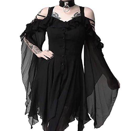 YUE schwarzes Kostüm mit Hexenhut für Damen Faschingskostüme Cosplay Halloween Böse Abendkleid Karneval Ausführen Kostüme Erwachsene Schwarze Robe (Black, XXXXXL) von YUE
