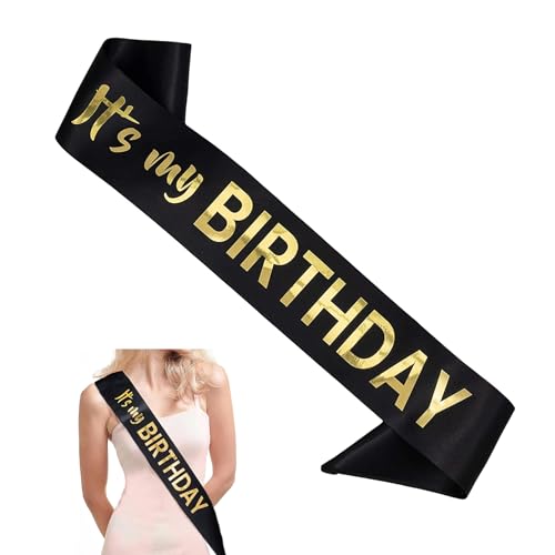 Schärpe "It's My Birthday" – weiche Satin-schwarze Geburtstagsschärpe mit Goldfolie für Damen und Herren – Partyzubehör und Dekorationen für süße Geburtstagspartys zum 16, 18., 21., 30., 40., 50. oder Schärpe "It's My Birthday" – weiche Satin-schwarze Geburtstagsschärpe mit Goldfolie für Damen und Herren – Partyzubehör und Dekorationen für süße Geburtstagspartys zum 16, 18., 21., 30., 40., 50. oder von YUEHNEOM