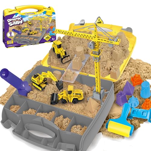 YUEMING Baustellen Sand Koffer mit 1000g Sand, 3 Mini-Fahrzeuge und 6 Sandformen, Sensorisch Sandspielzeug Baustellenfahrzeug und Zubehör für kreatives Indoor-Sandspiel, für Kinder ab 3 Jahren YUEMING Baustellen Sand Koffer mit 1000g Sand, 3 Mini-Fahrzeuge und 6 Sandformen, Sensorisch Sandspielzeug Baustellenfahrzeug und Zubehör für kreatives Indoor-Sandspiel, für Kinder ab 3 Jahren von YUEMING