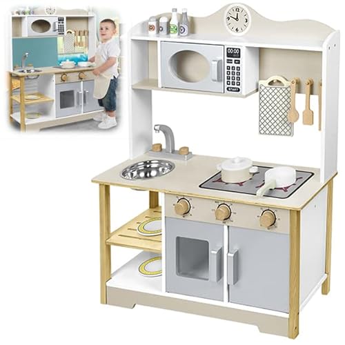 YUENFONG Kinderküche Spielküche Spielzeugküche Holzküche inkl. Kochgeschirr Zubehör, Küchenset aus Holz, für Kinder Geschenk, Geburtstag, Spielzeug, Typ A YUENFONG Kinderküche Spielküche Spielzeugküche Holzküche inkl. Kochgeschirr Zubehör, Küchenset aus Holz, für Kinder Geschenk, Geburtstag, Spielzeug, Typ A von YUENFONG