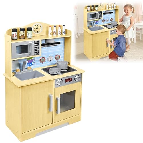 YUENFONG Kinderküche Spielküche Spielzeugküche Holzküche inkl. Kochgeschirr Zubehör, Küchenset aus Holz, für Kinder Geschenk, Geburtstag, Spielzeug, Typ B YUENFONG Kinderküche Spielküche Spielzeugküche Holzküche inkl. Kochgeschirr Zubehör, Küchenset aus Holz, für Kinder Geschenk, Geburtstag, Spielzeug, Typ B von YUENFONG