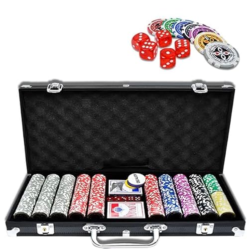 YUENFONG Pokerkoffer Pokerset Schwarz mit 500 hochwertigen Laser Pokerchips, inkl. 2 Pokerdecks, 5 Würfel, 1 Dealer Button, 2 Schlüssel, für Party, Reise, Game YUENFONG Pokerkoffer Pokerset Schwarz mit 500 hochwertigen Laser Pokerchips, inkl. 2 Pokerdecks, 5 Würfel, 1 Dealer Button, 2 Schlüssel, für Party, Reise, Game von YUENFONG