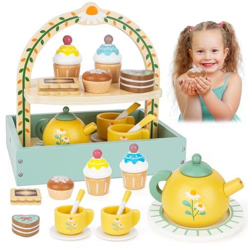 Montessori Spielzeug ab 3 4 5 6 Jahre, Eisdiele Kinder Holz Kinderküche Zubehör Tee Set, Teeservice Holzspielzeug ab 3 Jahre mit Sahnekuchen, Geschenke für Kinder Mädchen Junge, Weihnachten Montessori Spielzeug ab 3 4 5 6 Jahre, Eisdiele Kinder Holz Kinderküche Zubehör Tee Set, Teeservice Holzspielzeug ab 3 Jahre mit Sahnekuchen, Geschenke für Kinder Mädchen Junge, Weihnachten von YUEONEWIN