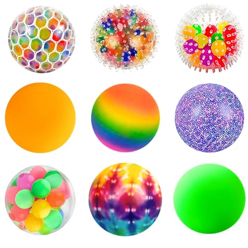 YUESIKJ 9 Stück Squishy Stressball, 6cm Stressbälle, Fidget Stress Ball Stressballs, Antistressbälle, Anti Stress Spielzeug Bälle, für Kinder Erwachsene - Kleine Geschenke für Kinder von YUESIKJ