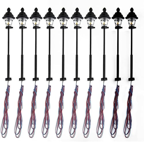 YUETTYY 10 Stück Modelllaternen, Lampen, Eisenbahn-LED-Lampenpfahl, Parklaternen, Lampen, Straßenlaternen, 45 mm, N-Messstab, Modelleisenbahn, 1:160 Bonsai-Dekor, 3 V, 20 mA, mit 10 Widerständen YUETTYY 10 Stück Modelllaternen, Lampen, Eisenbahn-LED-Lampenpfahl, Parklaternen, Lampen, Straßenlaternen, 45 mm, N-Messstab, Modelleisenbahn, 1:160 Bonsai-Dekor, 3 V, 20 mA, mit 10 Widerständen von YUETTYY