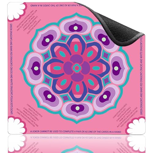 YUEWO Mahjong-Tischmatte 81x81 cm Natürliches Gummi 3 mm verdickt rutschfeste Spielmatte mit sicher vernähten Kanten Geräuschreduzierende Tischauflage für Mahjong, Poker, Brettspiele (Pink) von YUEWO
