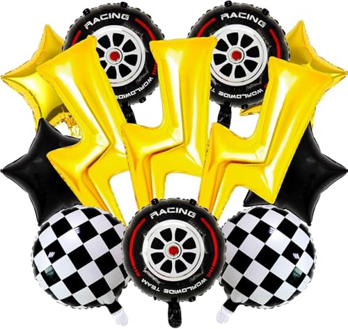 Rennwagen Folienballons, 12pcs Rennwagen Luftballon Set, Cars Geburtstagsdeko, Rennwagen Ballon, Cars Deko Folienballon, Rennauto Luftballons, Auto Thema Party Dekorationen von YUEXNKO