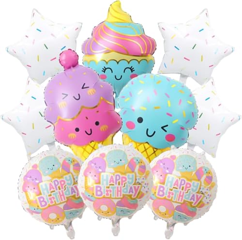 Luftballons Eiscreme, 10pcs Eiscreme Aluminium Ballon, Eiscremes Folienballon, Donut Luftballons, Candy Ice Cream Ballon, Eiscreme Balloon, Eiscremes Party Deko, Thema Eiscremess Balloons von YUEXNKO