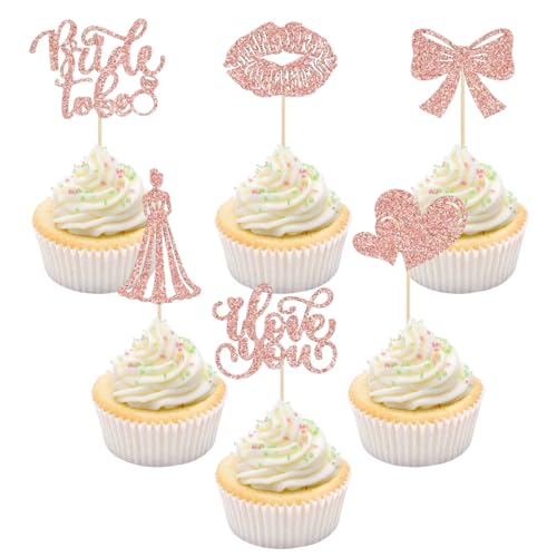 Bride Cupcake Topper, 24 Stück Cupcake Dekoration Braut, Kuchendekorationen Bride, Torten Dekoration Bride to Be, für Verlobung Junggesellenabschied Hochzeit Brautdusche Party(B) von YUEXNKO