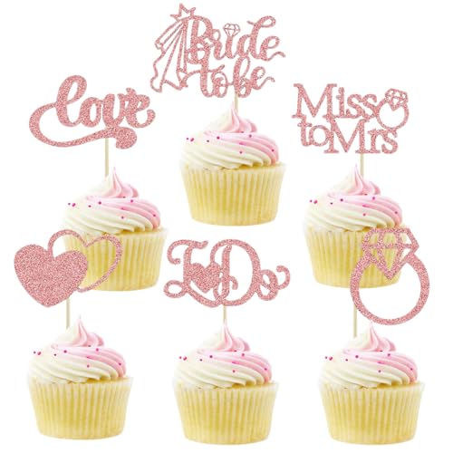 Bride Cupcake Topper, 24 Stück Cupcake Dekoration Braut, Kuchendekorationen Bride, Torten Dekoration Bride to Be, für Verlobung Junggesellenabschied Hochzeit Brautdusche Party(C) von YUEXNKO