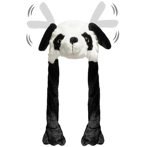 Mütze Mit Beweglichen Ohren, Hasenohren Plüsch, Hase Hut Mit Wackelohren, Beweglicher Ohr Kaninchen, Cosplay Urlaub Weihnachten Karneval Party Geschenk Für Erwachsene Kinder (Panda) von YUEXNKO