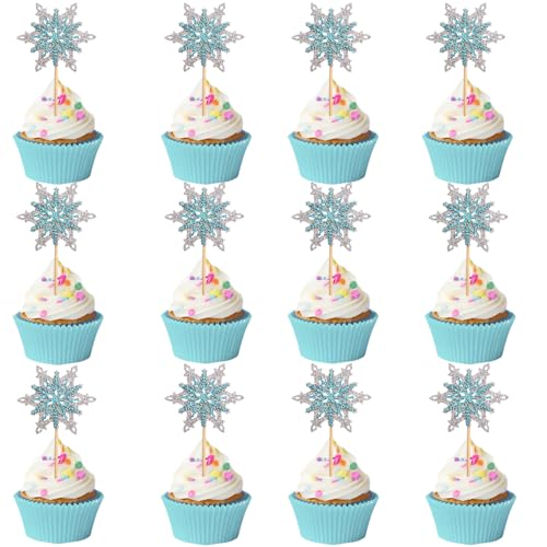 Schneeflocke Cupcake Toppers, 12 Stück Weihnachten Schneeflocke Kuchendekoration, Schneeflocke Geburtstag Cupcake Topper, Schneeflocke Cake Toppers, Schneeflocke Torten Deko von YUEXNKO