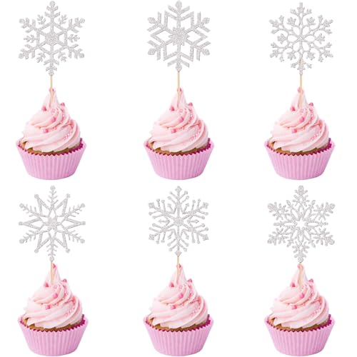 Schneeflocke Cupcake Toppers, 24 Stück Weihnachten Schneeflocke Kuchendekoration, Schneeflocke Geburtstag Cupcake Topper, Schneeflocke Cake Toppers, Schneeflocke Torten Deko (B) von YUEXNKO