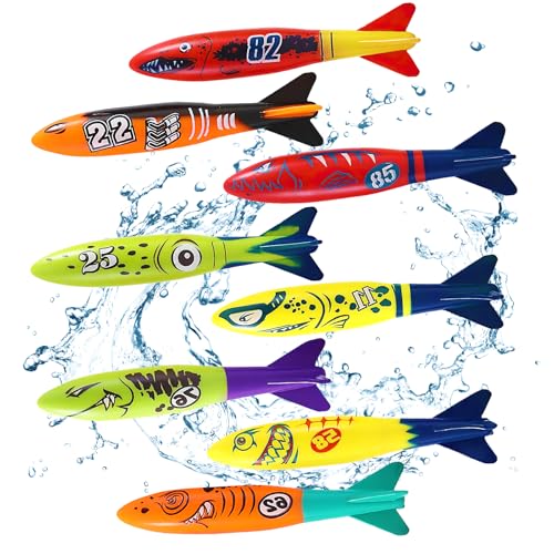 YUEXNKO Torpedo Spielzeug, 8pcs Tauchen Spielzeug, Schwimmbad Spielzeug, Schwimmbad Pool Spielzeug, Tauchspielzeug, Tauchbecken Spielzeugset, Pool Tauchspielzeug, Schwimmbad Spielzeug für Kinder von YUEXNKO