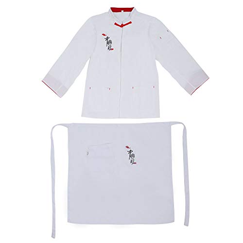 YUEYASHUX Vintage Unisex Cook Chef Jacke Langarm mit Schürze Luftfeuchtigkeit Absorptionsstreifen Retro Praktische Tasche 2pcs Set männliche weibliche weiße wotwolle schwarze l (L: 165-175) von YUEYASHUX