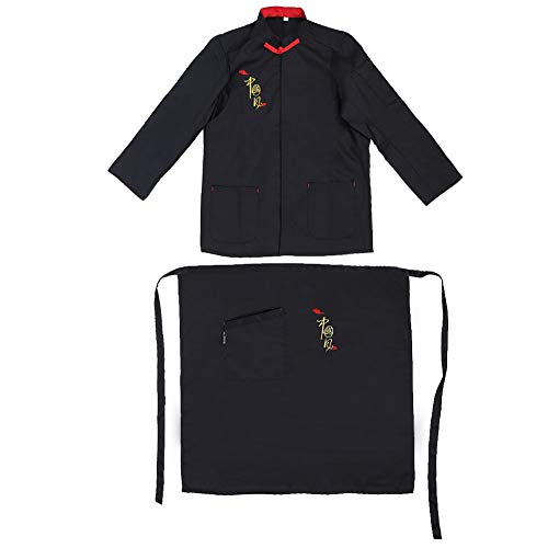YUEYASHUX Vintage Unisex Cook Chef Jacke Langarm mit Schürze Luftfeuchtigkeit Absorptionsstreifen Retro Praktische Tasche 2pcs Set männliche weibliche weiße wotwolle schwarze l (XXL: 175-185) von YUEYASHUX