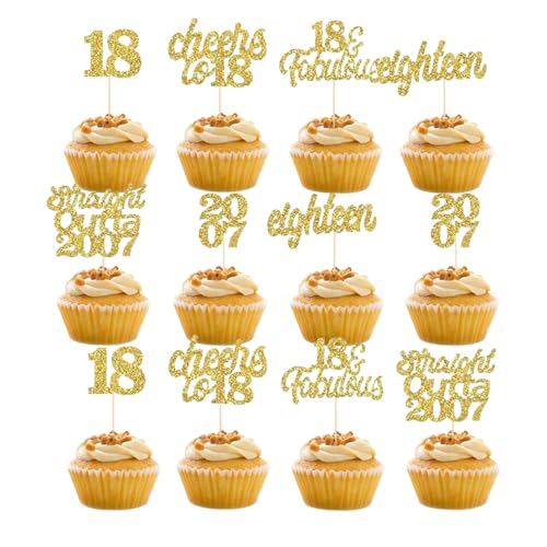 18th Geburtstag Tortendeko Birthday Boy Girl,2007 Cupcake Toppers 18 Fabulous Nummer 2007 Cupcake Picks glücklich 18 Geburtstag Hochzeitstag Party Kuchen Dekorationen Zubehör von YUEcthynous