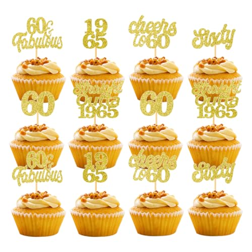 60th Geburtstag Tortendeko Birthday Boy Girl,1965 Cupcake Toppers 60 Fabulous Nummer 1965 Cupcake Picks glücklich 60 Geburtstag Hochzeitstag Party Kuchen Dekorationen Zubehör von YUEcthynous