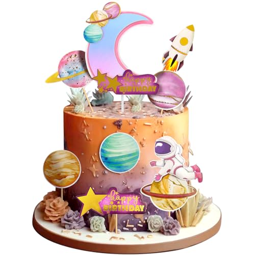 Astronaut Happy Birthday Tortenaufsatz, Space Astronaut Cupcake Toppers, Biene Geburtstag Cupcake Toppers für Kuchen DIY Deko für Geburtstagsparty Kuchen Dekoration von YUEcthynous