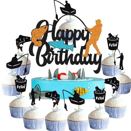 Fisch Angeln Kuchen Dekoration,13 Stücke Happy Birthday Tortendeko Fische Angeln Kuchen Deko Geburtstag, Angler Cake Topper für Kuchen DIY Deko für Jungen Mann Geburtstagsparty Kuchen Dekoration Fisch Angeln Kuchen Dekoration,13 Stücke Happy Birthday Tortendeko Fische Angeln Kuchen Deko Geburtstag, Angler Cake Topper für Kuchen DIY Deko für Jungen Mann Geburtstagsparty Kuchen Dekoration von YUEcthynous
