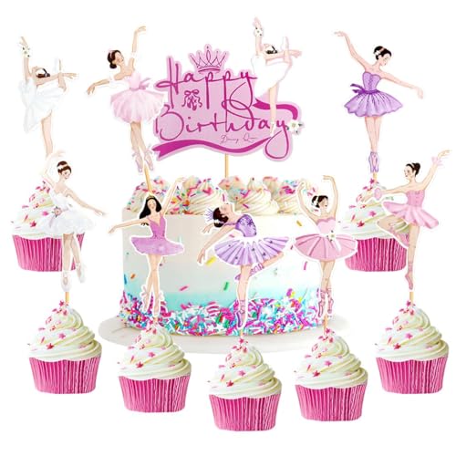 Flower Fairy Ballerina Cupcake Toppers,Ballerina-Kuchenaufsatz Geburtstagstorten Dekoration,Happy Birthday Tortendeko-Fee,9 Stück Flower Fairy Ballerina Cupcake Toppers,Ballerina-Kuchenaufsatz Geburtstagstorten Dekoration,Happy Birthday Tortendeko-Fee,9 Stück von YUEcthynous